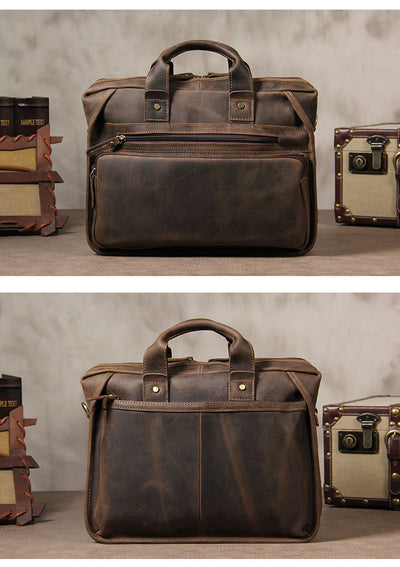 Men’s Vintage Leather Laptop Briefcase – Cowhide Crossbody Bag