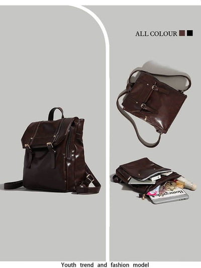 Soft Leather Laptop Backpack – Large Capacity Uniform-Style Computer Bag for Women - grabzbags.com