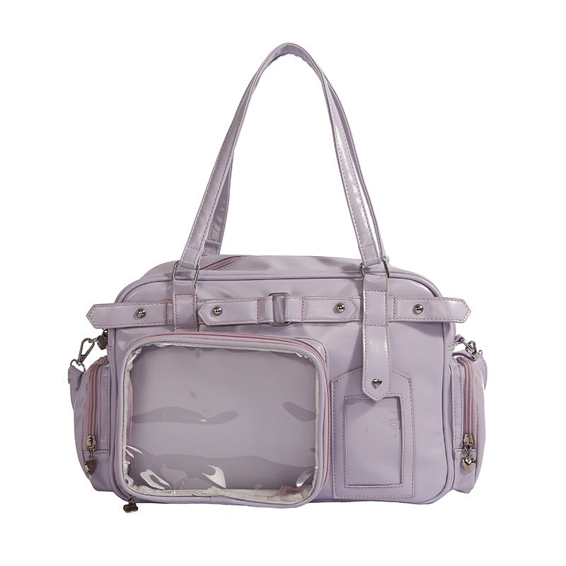 Bow College Style JK Girl Uniform Bag – Cute PU Leather Hand-Carry and Shoulder Bag with Free Tie Plate, Youthful Campus Style Purse