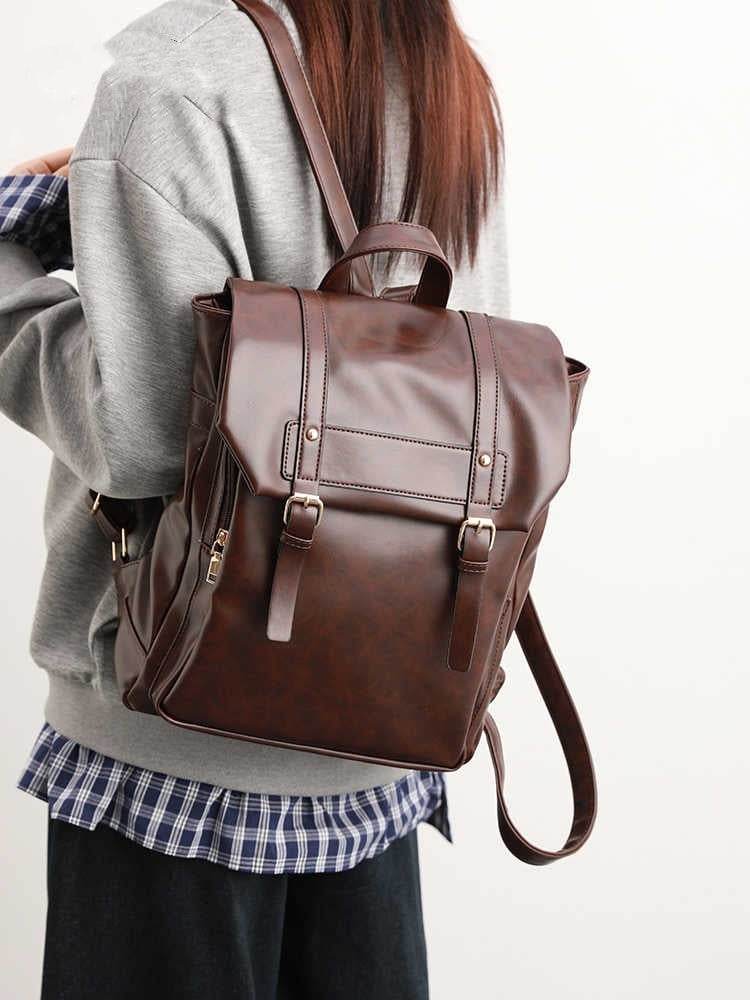 Soft Leather Laptop Backpack – Large Capacity Uniform-Style Computer Bag for Women - grabzbags.com