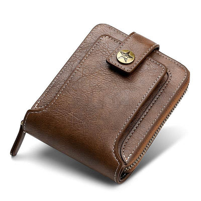 Men’s Retro Leather Wallet – Horizontal Bifold with Zipper Coin Pocket & Card Slots - grabzbags.com