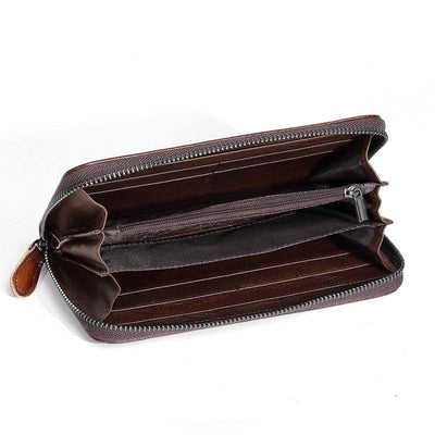 Fashion Women’s Leather Wallet – Vintage Zipper Design in First Layer Cowhide - grabzbags.com