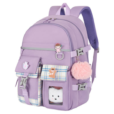 Cartoon Cute Lightweight Student Schoolbag – Breathable, Waterproof, Anti-Theft Nylon Backpack with Burden-Reducing Design
