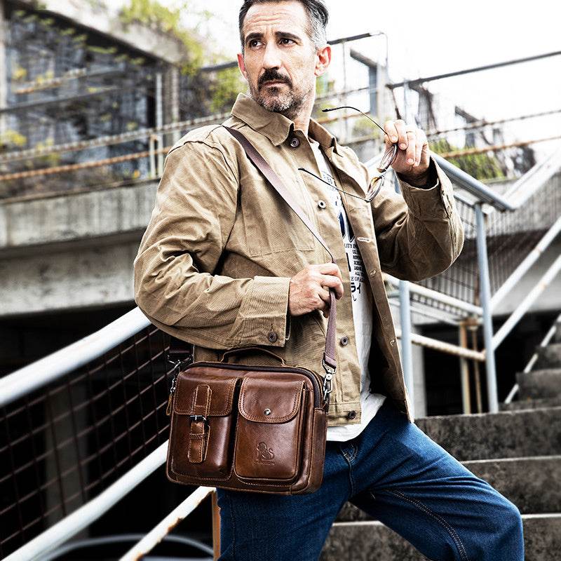 Retro Large-Capacity First Layer Cowhide Leather Casual Handbag - grabzbags.com