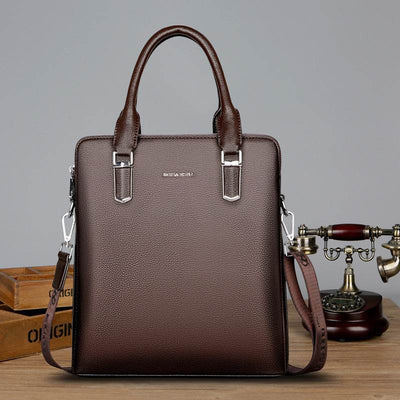 Men's PU leather Business Laptop Bag – Large Capacity Double Zipper Handbag with Premium Tactile Finish - grabzbags.com