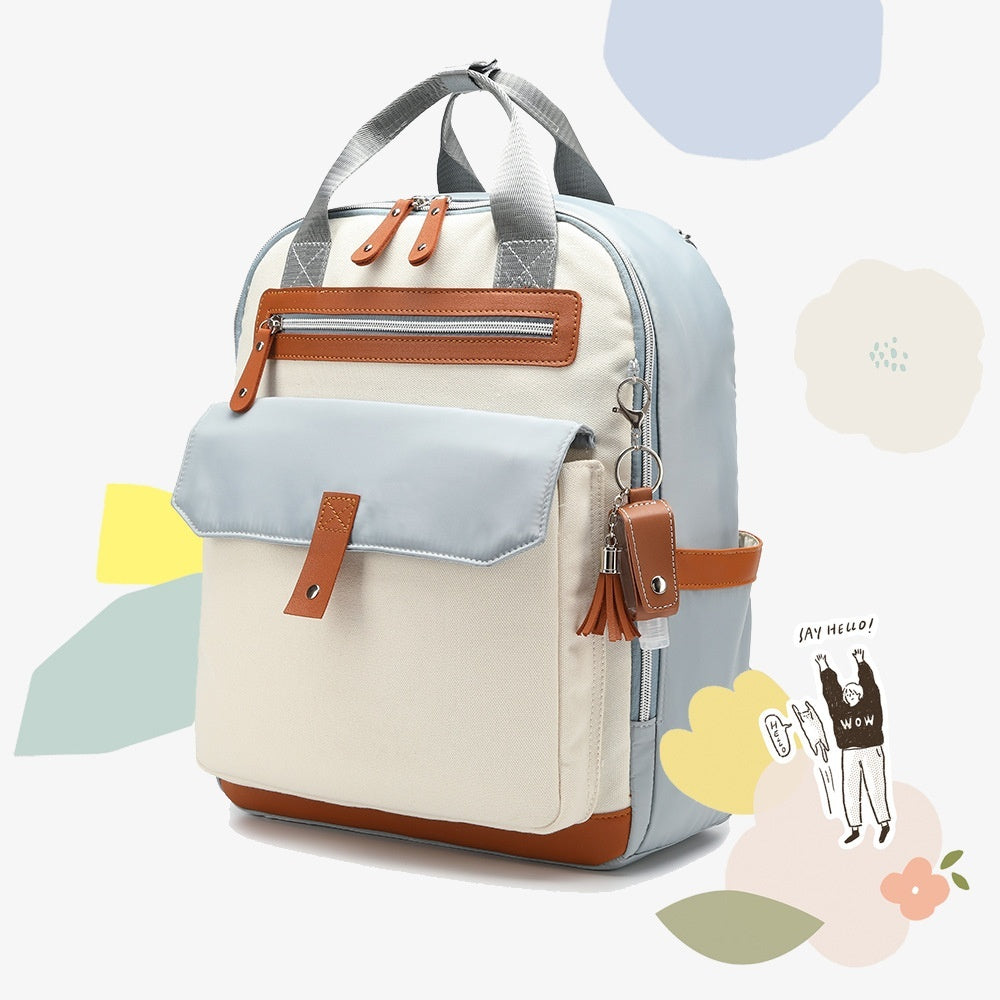 Multifunctional Mother & Child Leisure Bag – Large Capacity Canvas Mommy Backpack with Contrast Color Design