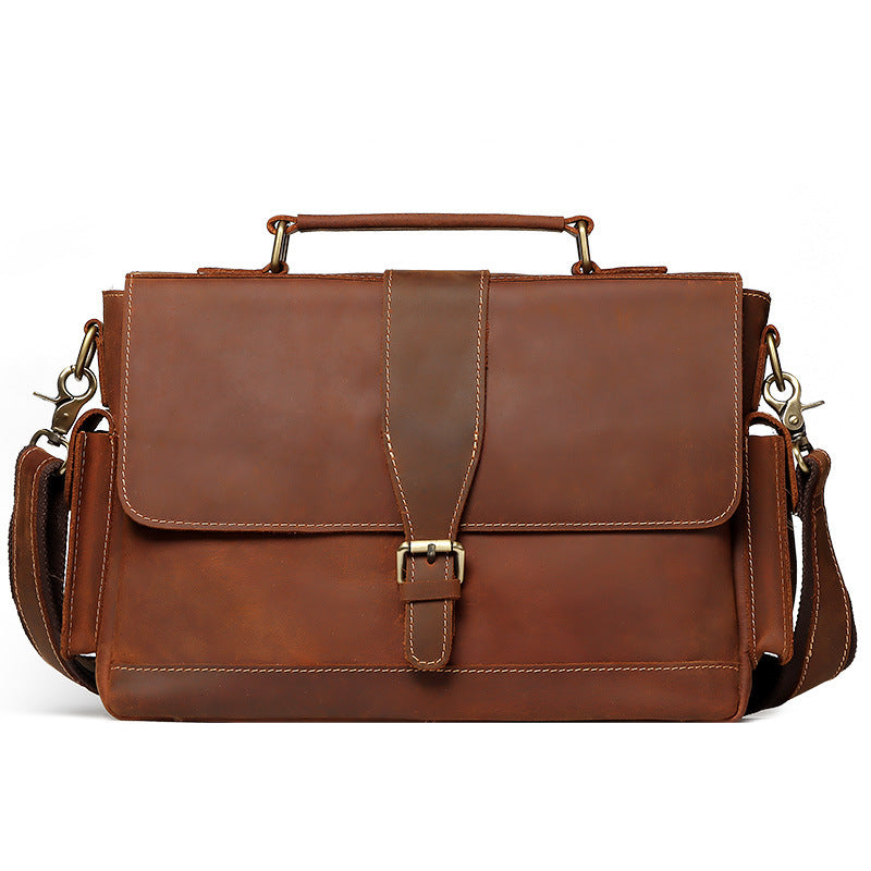 Men’s Italian Cow Leather Business Briefcase – Professional Office Laptop Bag, Brown