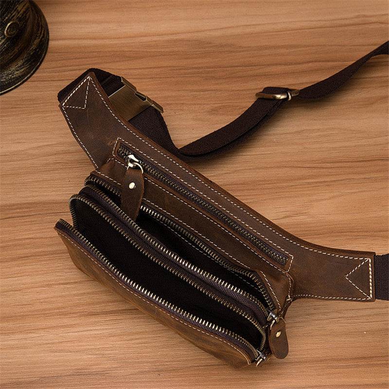 Men’s Top Layer Cowhide Sports Waist Bag – Premium Leather Belt Pack for Outdoor Use - grabzbags.com