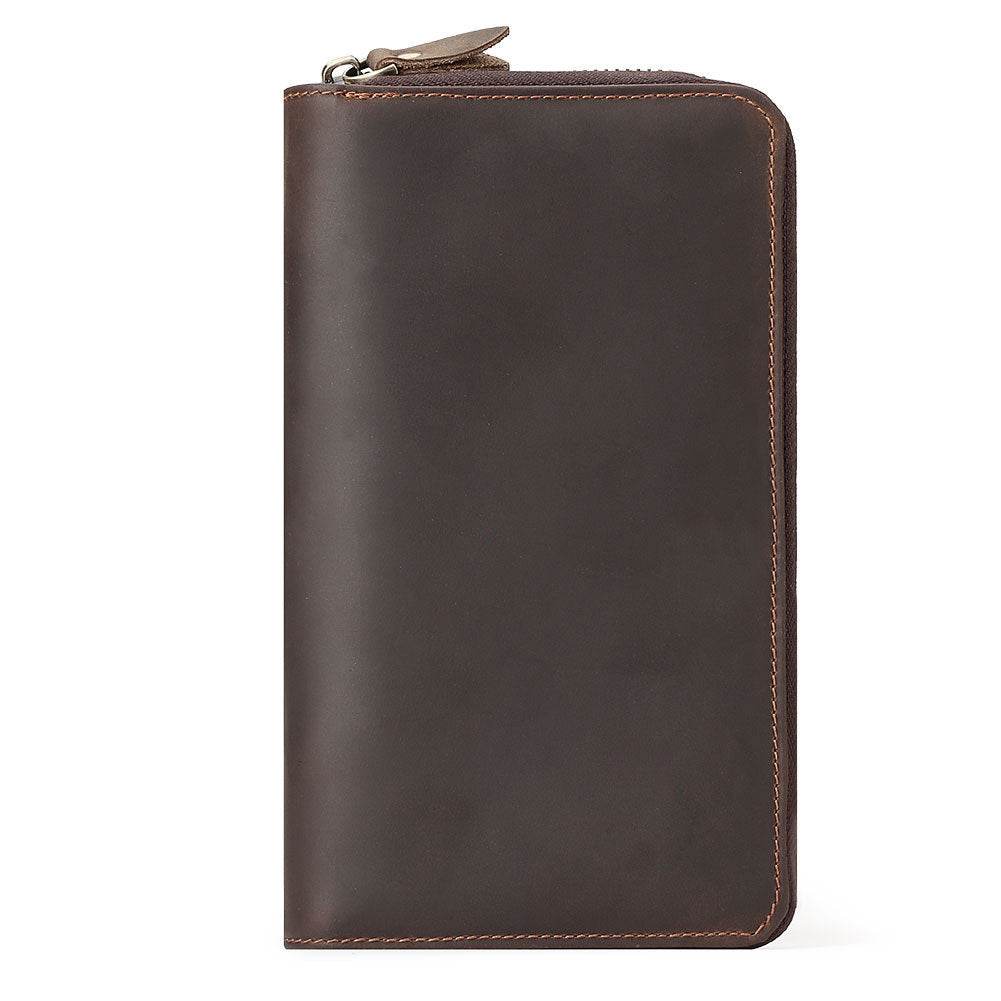 Vintage Genuine Leather Wallet – First Layer Cowhide with Zipper & Multiple Card Slots - grabzbags.com