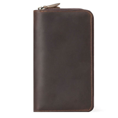 Vintage Genuine Leather Wallet – First Layer Cowhide with Zipper & Multiple Card Slots - grabzbags.com