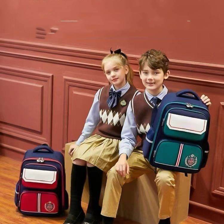 Leather Cover Jacquard Schoolbag – Ergonomic Design with Spine Protection - grabzbags.com