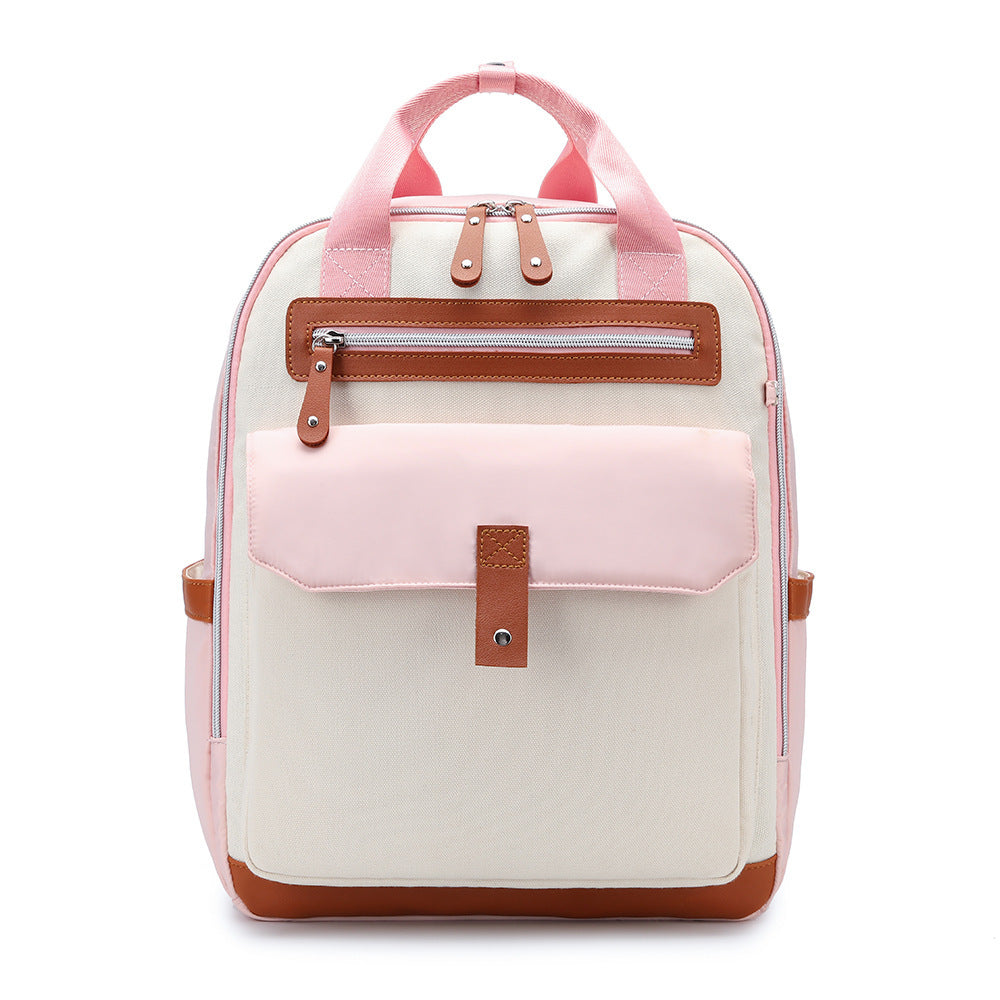 Multifunctional Mother & Child Leisure Bag – Large Capacity Canvas Mommy Backpack with Contrast Color Design