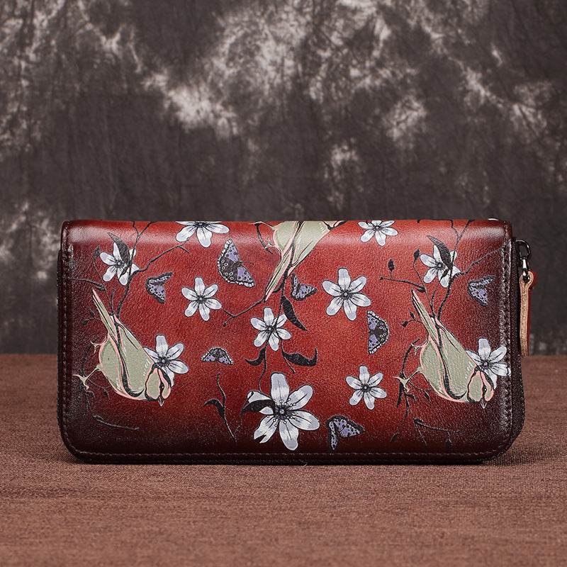 Fashion Women’s Leather Wallet – Vintage Zipper Design in First Layer Cowhide - grabzbags.com