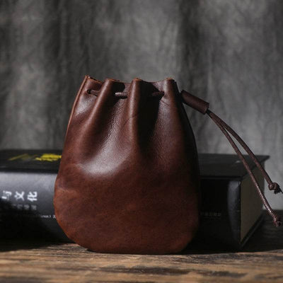 Vintage Cowhide Drawstring Wallet – Genuine Leather Pouch-Style Coin Purse - grabzbags.com