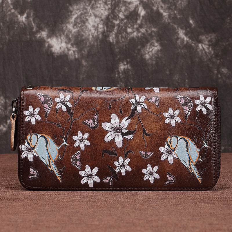 Fashion Women’s Leather Wallet – Vintage Zipper Design in First Layer Cowhide - grabzbags.com