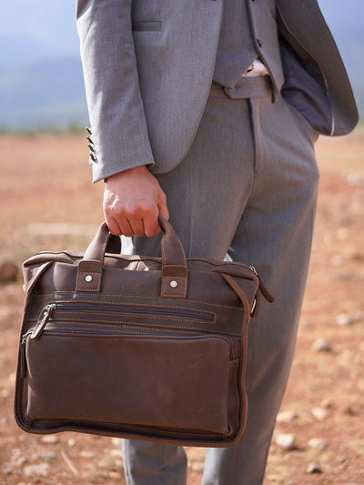 Men’s Vintage Leather Laptop Briefcase – Cowhide Crossbody Bag