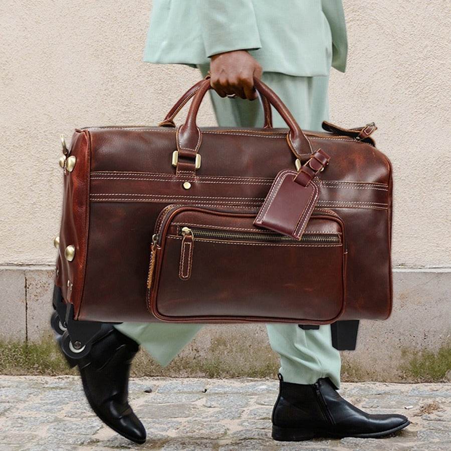 Men’s Retro Leather Travel Bag – Portable Weekender Duffle with Vintage Style - grabzbags.com