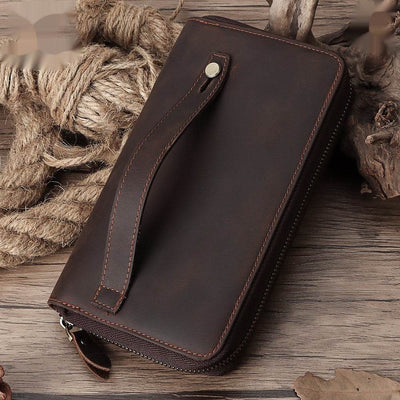 Vintage Genuine Leather Wallet – First Layer Cowhide with Zipper & Multiple Card Slots - grabzbags.com