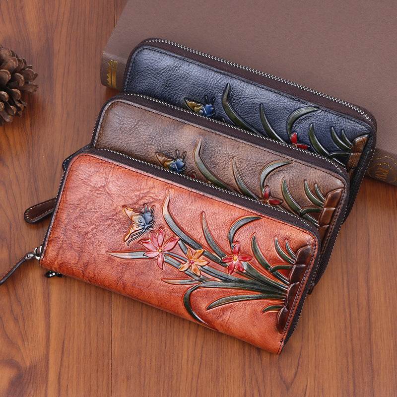 Retro Long Clutch Wallet – Women's Vintage Style Purse with Multiple Card Slots - grabzbags.com