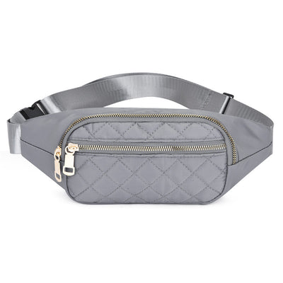 Trendy women’s nylon fanny pack with multiple pockets. Lightweight, durable crossbody waist bag perfect for running, hiking, cycling, and travel.