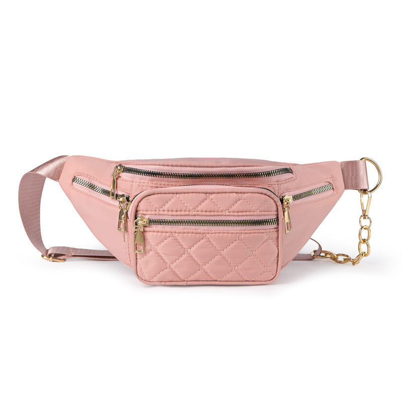 Slanted Diamond Embroidery Chain Shoulder Bag – Stylish Nylon Purse
