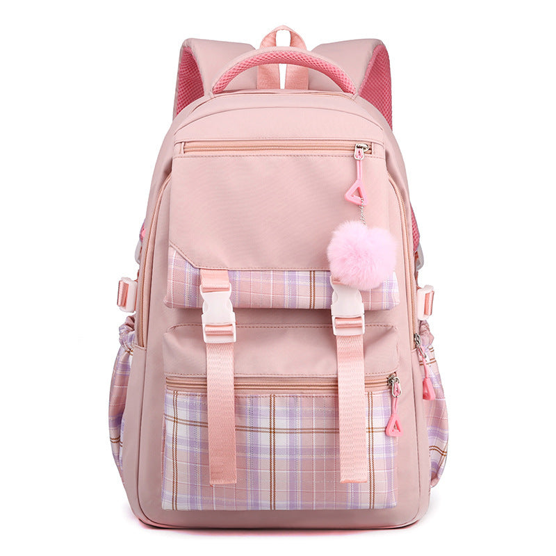Stylish waterproof nylon girls backpack with multi-layer storage & laptop compartment. Lightweight, breathable, and perfect for junior high students.