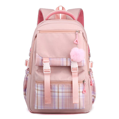 Stylish waterproof nylon girls backpack with multi-layer storage & laptop compartment. Lightweight, breathable, and perfect for junior high students.