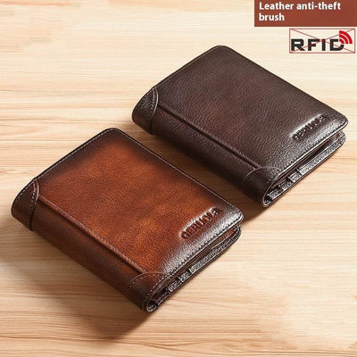 Genuine Leather Ultra-Thin Wallet – RFID Anti-Theft Cheng E Slim Card Holder for Men - grabzbags.com