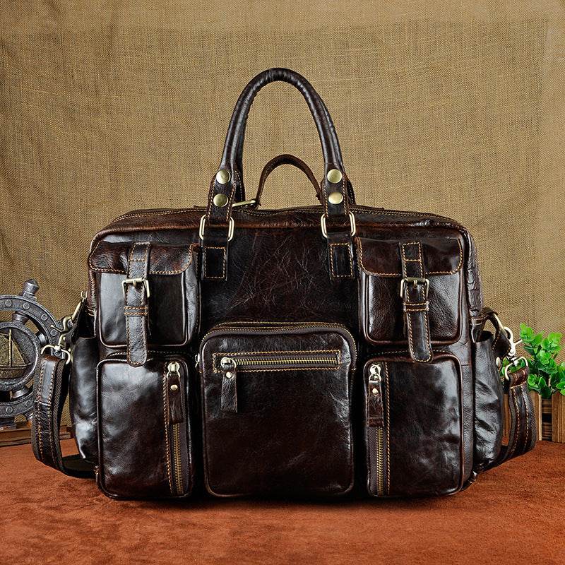 Men’s 16-Inch Leather Briefcase – First Layer Cowhide Large Capacity Business Bag - grabzbags.com