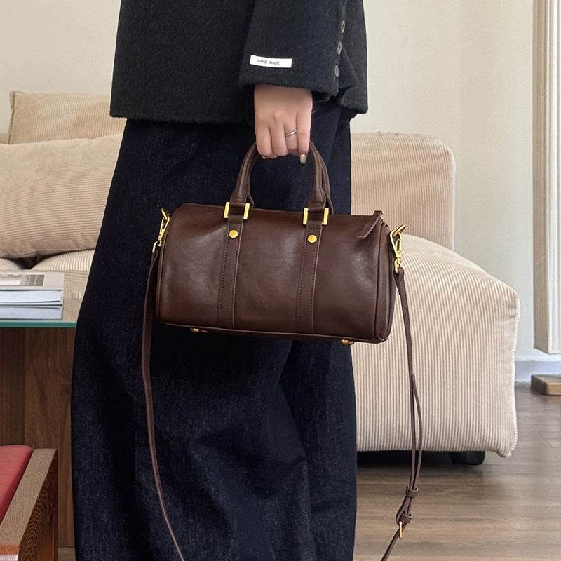Retro Cowhide Leather Crossbody Bag – Portable & Stylish Shoulder Purse - grabzbags.com