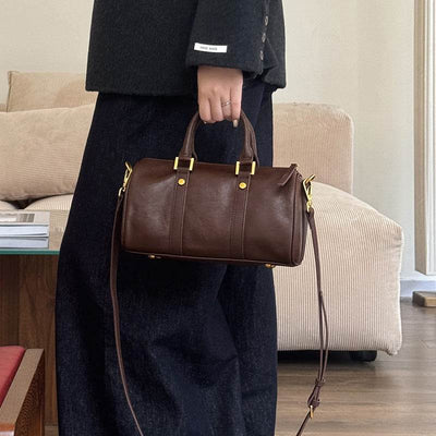 Retro Cowhide Leather Crossbody Bag – Portable & Stylish Shoulder Purse - grabzbags.com