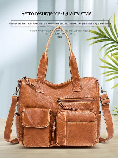 Women’s Retro Washed Leather Shoulder Bag – Stylish Minimalist & Lightweight Handbag - grabzbags.com