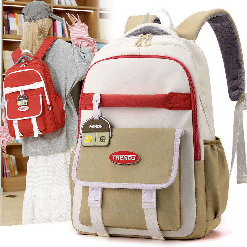 Trendy preppy-style girls backpack with macaron colors and contrast stitching. Lightweight nylon, breathable straps, perfect for grade 5–6 students.