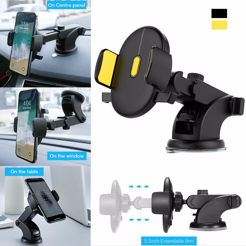 Car Phone Holder – Long Rod Telescopic Dashboard Mount with Suction Cup