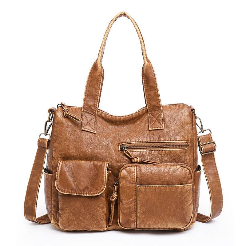 Women’s Retro Washed Leather Shoulder Bag – Stylish Minimalist & Lightweight Handbag - grabzbags.com