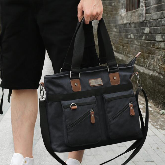 Men’s Canvas Business Briefcase – Casual Shoulder Laptop Bag