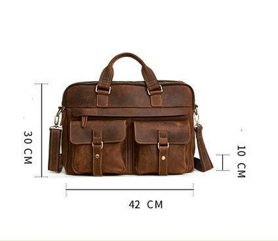 Men’s Genuine Leather Business Briefcase – Retro Cowhide Laptop Bag (Fits 15.6-Inch) with Crossbody Strap - grabzbags.com