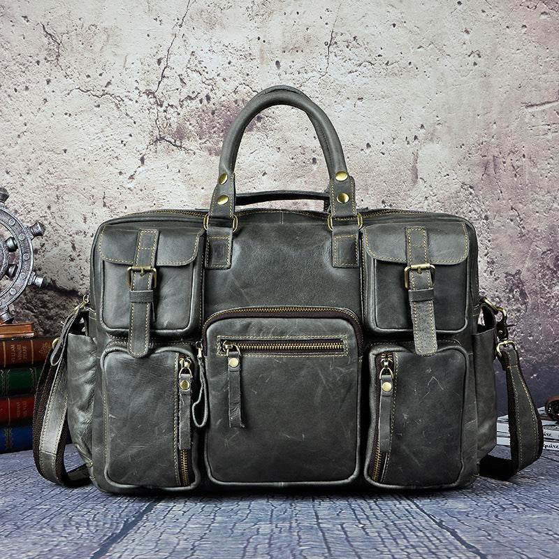 Men’s 16-Inch Leather Briefcase – First Layer Cowhide Large Capacity Business Bag - grabzbags.com