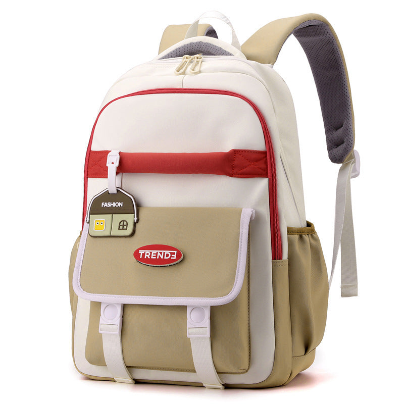 Trendy preppy-style girls backpack with macaron colors and contrast stitching. Lightweight nylon, breathable straps, perfect for grade 5–6 students.