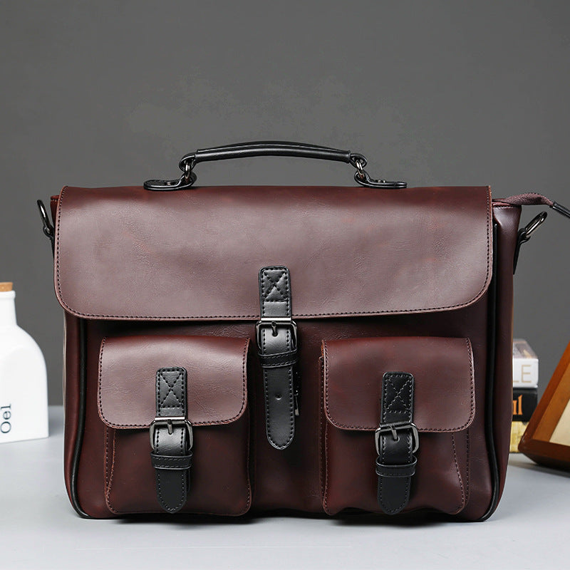 Men’s PU Leather Business Briefcase – Slim Office Bag for Laptop & Documents, Coffee Color