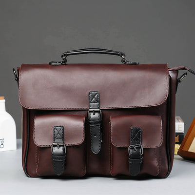 Men’s PU Leather Business Briefcase – Slim Office Bag for Laptop & Documents, Coffee Color