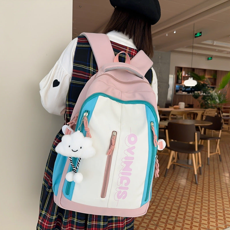 Fashion Personalized Large Capacity Backpack – Lightweight Nylon Schoolbag for Women & Men, Solid Color Travel & Daily Backpack
