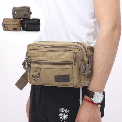Men’s Canvas Fanny Pack with 4 Zipper Pockets – Adjustable Waist Bag for Travel, Running, Hiking & Cycling - grabzbags.com