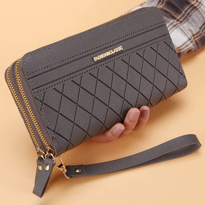 Women’s Long Wallet – Simple Double Zipper Design with Multiple Card Slots - grabzbags.com