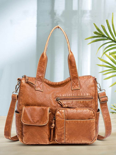 Women’s Retro Washed Leather Shoulder Bag – Stylish Minimalist & Lightweight Handbag - grabzbags.com