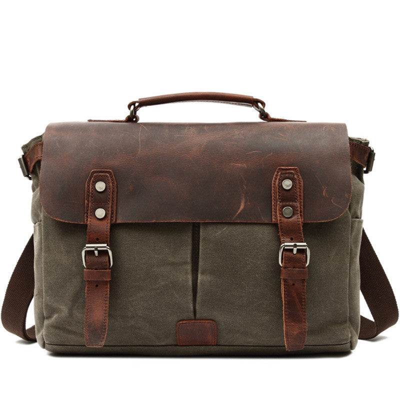 Men’s Vintage Leather Canvas Laptop Bag – Fashionable Business Messenger Briefcase - grabzbags.com
