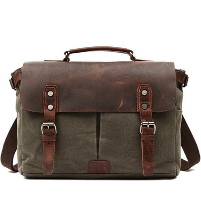 Men’s Vintage Leather Canvas Laptop Bag – Fashionable Business Messenger Briefcase - grabzbags.com
