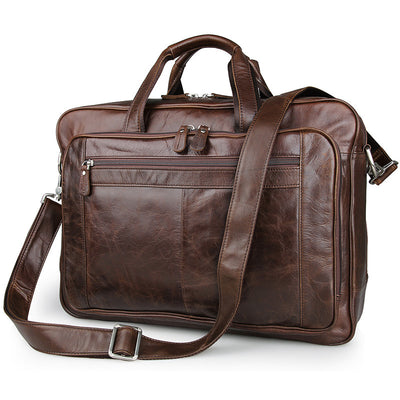 Men’s Nappa Leather Briefcase – 17-Inch Laptop Handbag & Shoulder Messenger Bag, Black & Brown