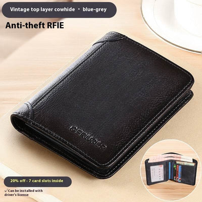 Genuine Leather Ultra-Thin Wallet – RFID Anti-Theft Cheng E Slim Card Holder for Men - grabzbags.com