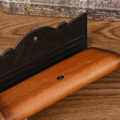 Premium Chinese Style Embossed Long Wallet – Top Grain Cowhide Leather Fashion Purse for Women - grabzbags.com